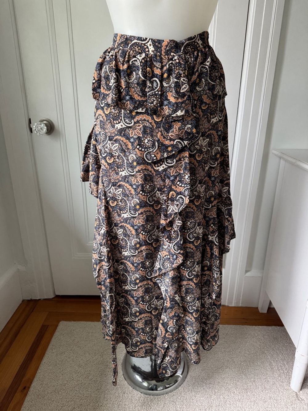 Ulla Johnson Dawn Night Sky Skirt 8 Tan Blue Paisley Maxi